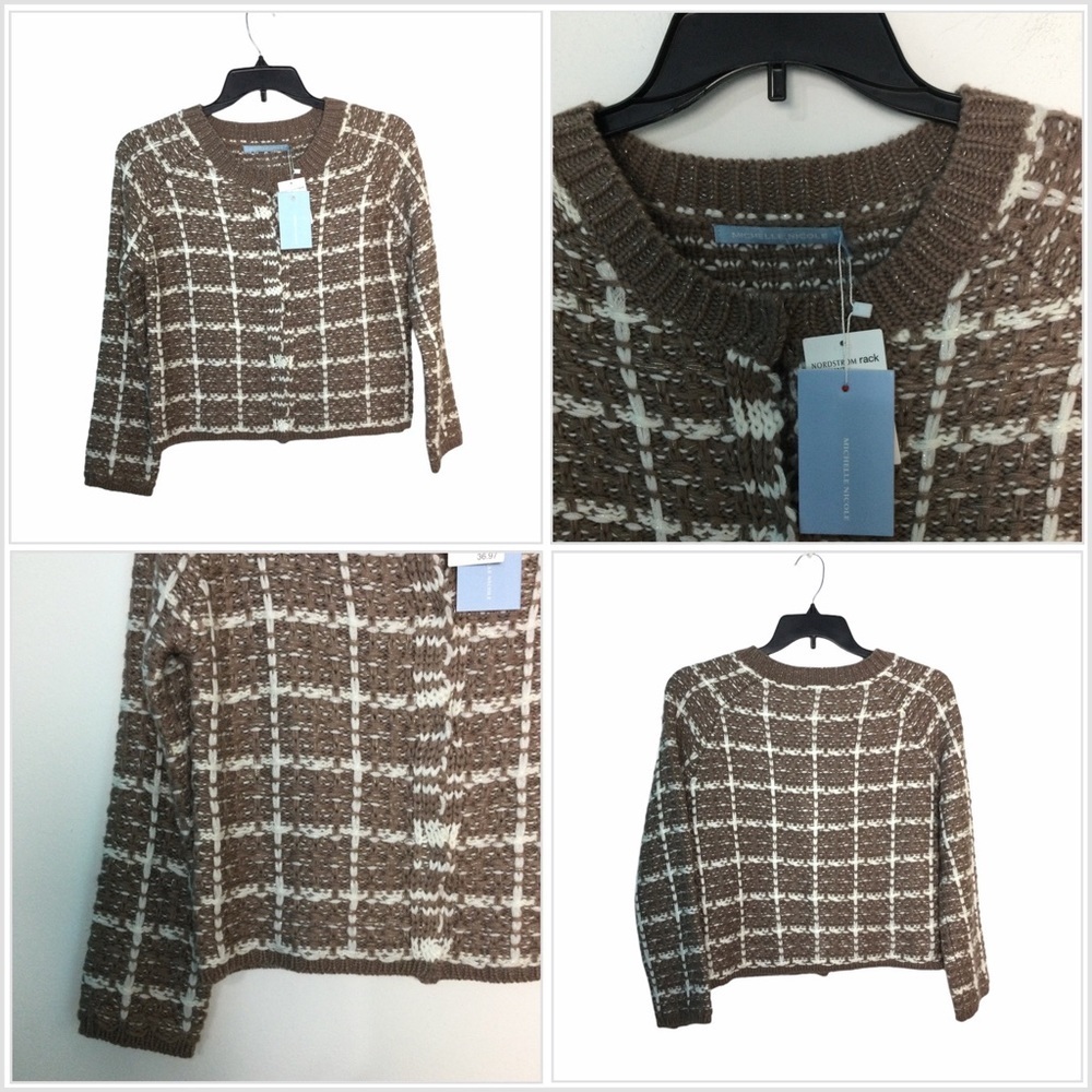 Nordstrom S Small 4 - 6 Sweater Cardigan Taupe Brown Button Front Crewneck NWT
